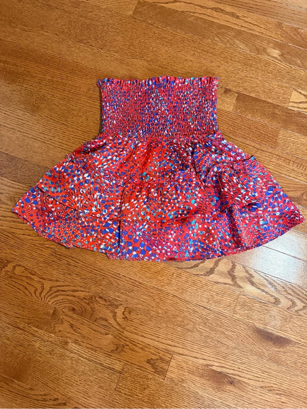 Joy Joy Red Smocked Skirt with Blue and White Dots